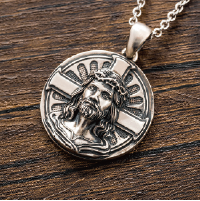 925 Sterling Silver 3D Relief Pendant of Christianity with Sulfur Effect produce by HUNGKUANG